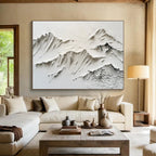 “White Textured Mountain Relief” - Sculptural Abstract Painting On Canvas DKS459