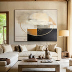 Black, White & Gold Abstract Circles Painting On Canvas PS0820
