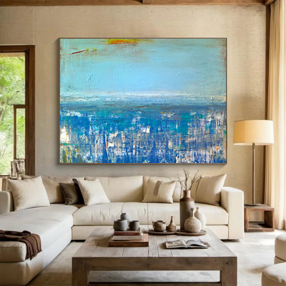 “Blue - hued Abstract Seascape” - Dreamy Impressionistic Painting On Canvas DKS389