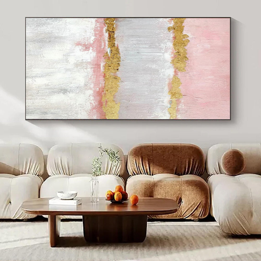“Pink - Gold Striped Elegance” - Glam Abstract Painting On Canvas PS0207