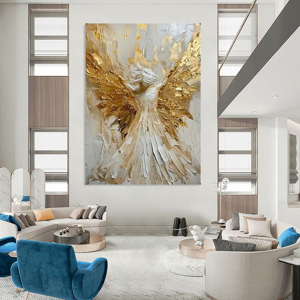 Gold & White Angel, Textured Impasto, Painting On Canvas PT2135