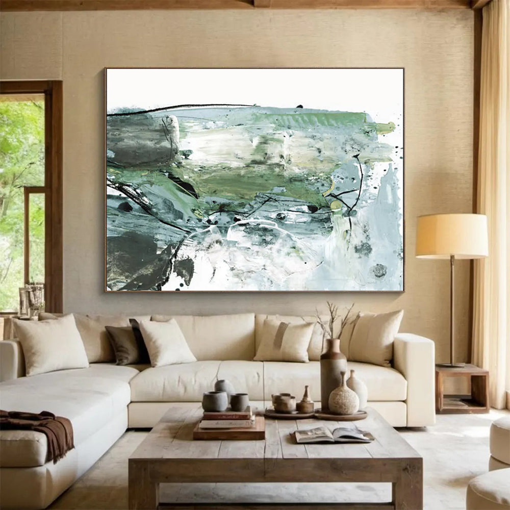 “Green and Blue Abstract with Black Accents” - Energetic Abstract Painting On Canvas PT139