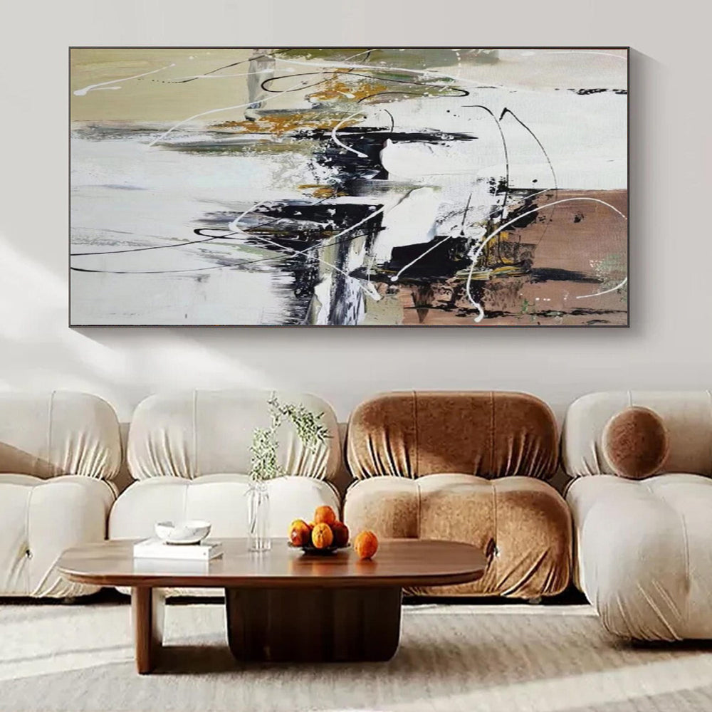 “Black - White - Gold Abstract Chaos” - Expressive Abstract Painting On Canvas PS0209