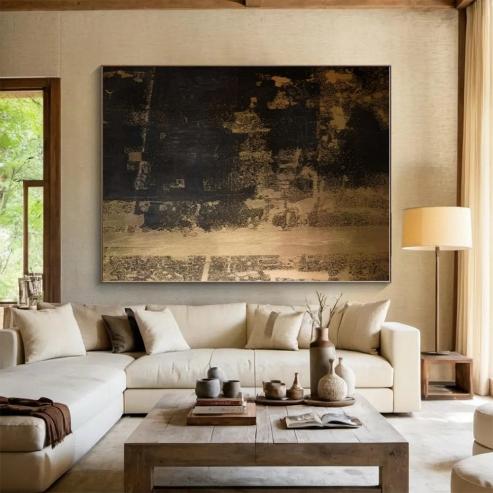 “Brown - Black Textured Composition” - Brown, Black Abstract Painting On Canvas PS0529