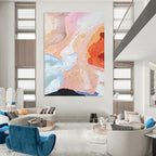 “Pastel & Orange Abstract Blend” - Soft - Hued Abstract Painting On Canvas DS275
