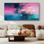 Pink, Teal, Gold, and Blue Patchwork, "Vibrant Mosaic" – Colorful Abstract Painting On Canvas PS1012