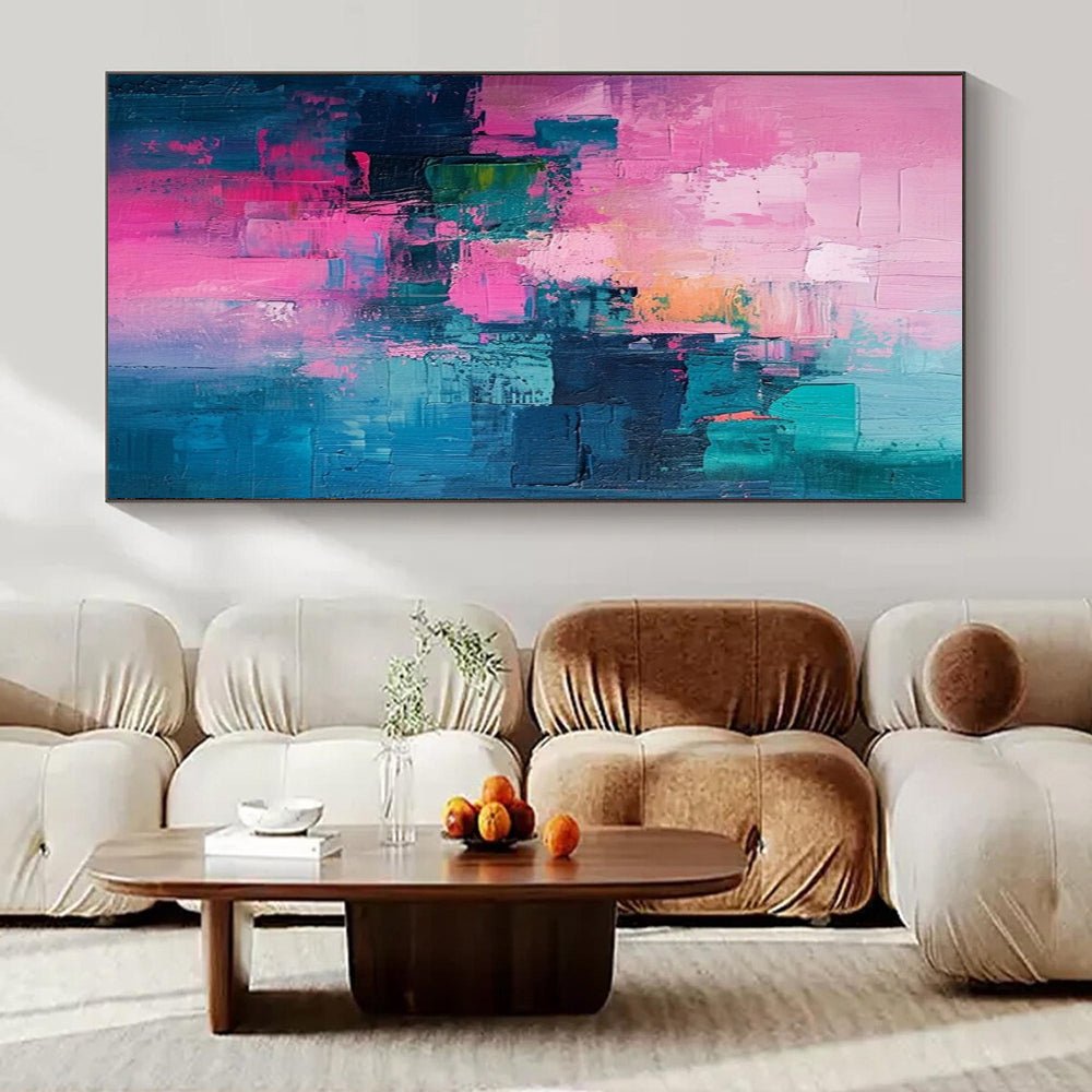 Pink, Teal, Gold, and Blue Patchwork, "Vibrant Mosaic" – Colorful Abstract Painting On Canvas PS1012