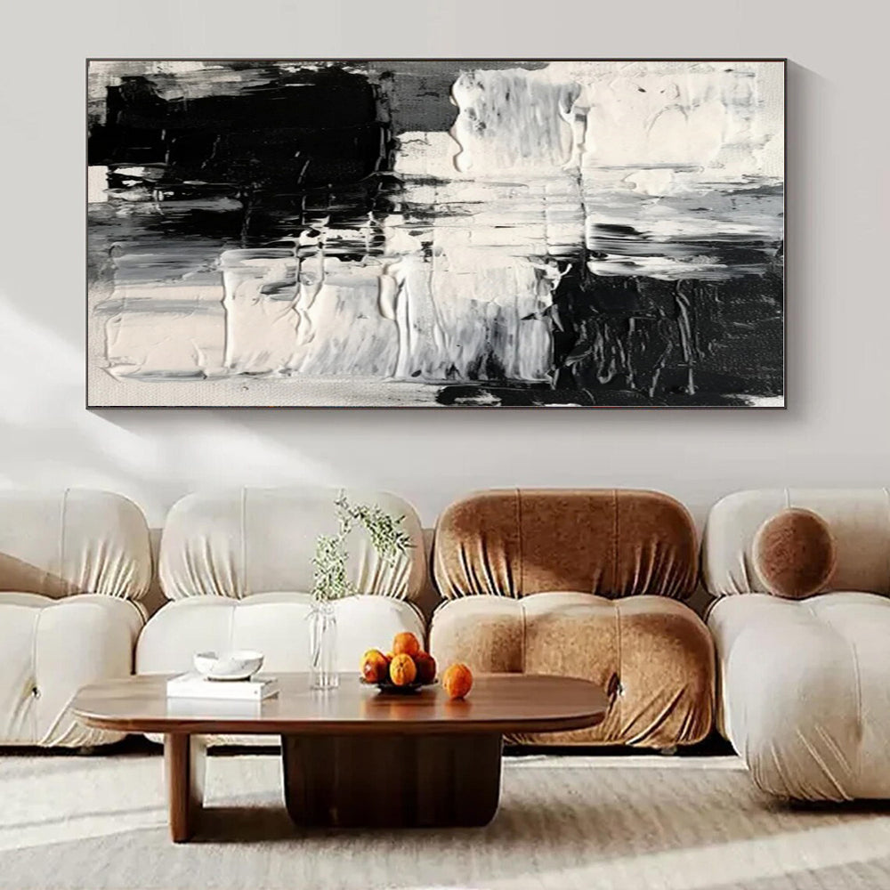 Monochrome Textured Chaos - Black and White Impasto Abstract Painting On Canvas PS1248
