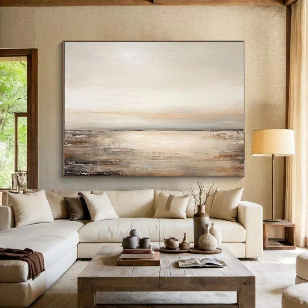 “Neutral Tones Coastal Landscape” - Impressionistic Landscape Painting On Canvas PT102