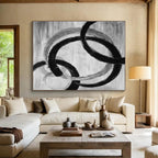 Monochrome Intertwined Rings Abstract Painting On Canvas DKS175