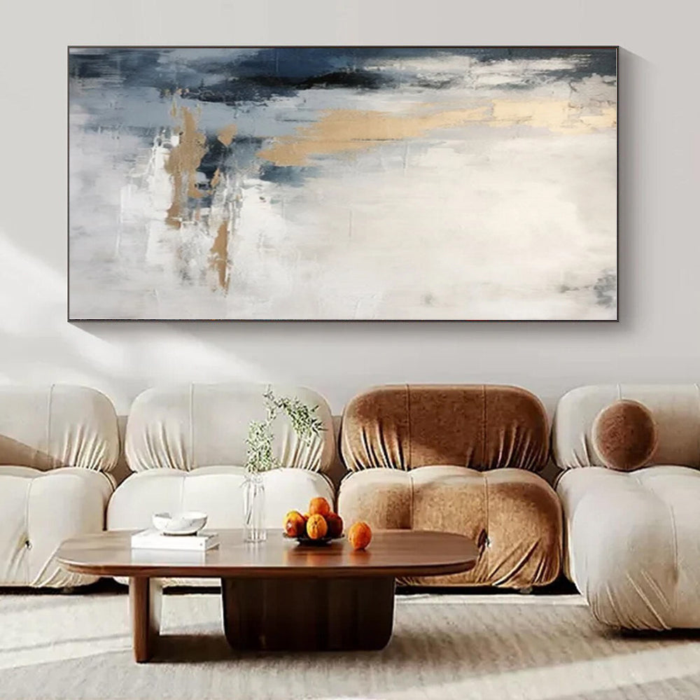 Gray, White, Gold, Blue with Abstract Textures "Textured Elegance" Abstract Painting On Canvas PS1338