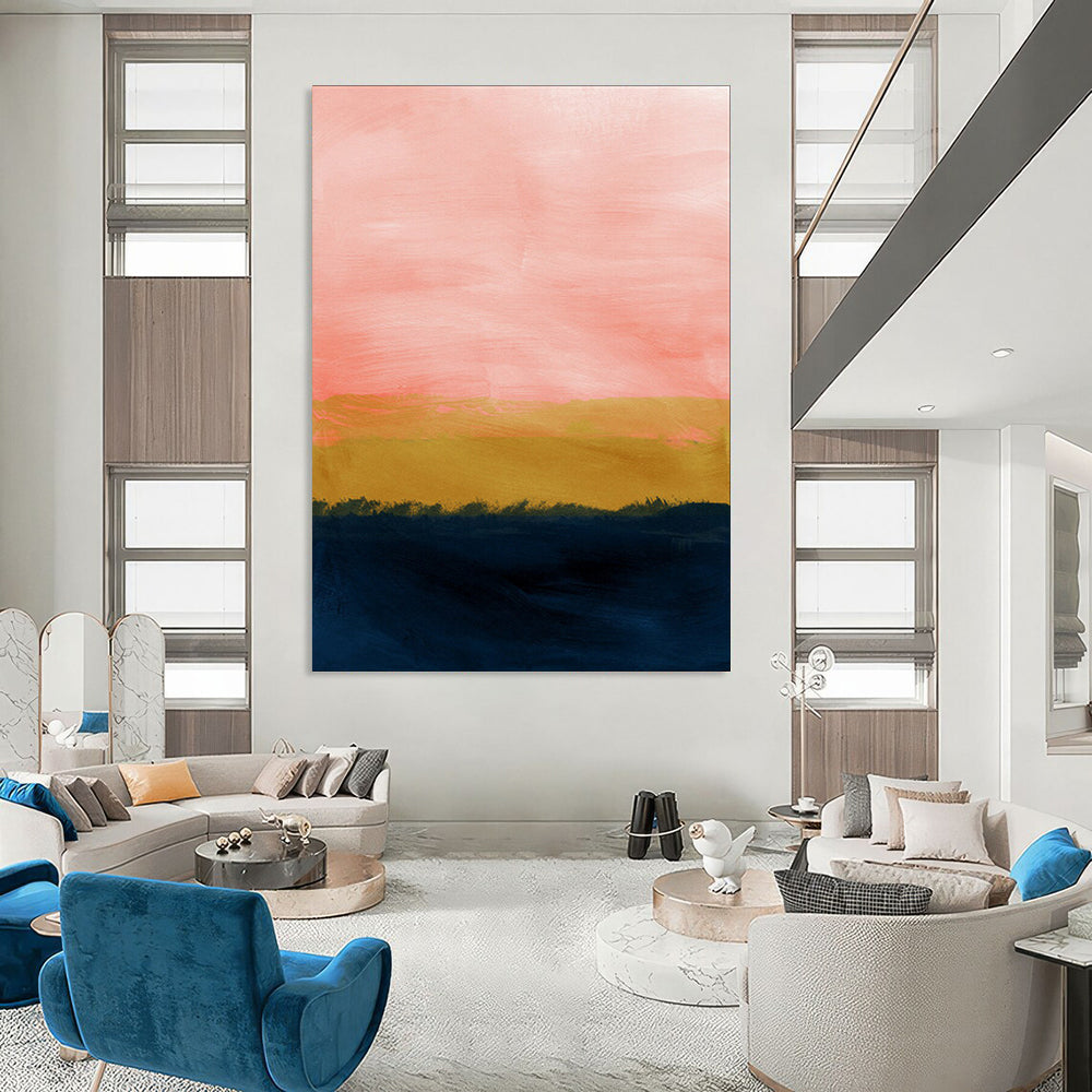 “Pink - Orange - Navy Sunset” - Abstract Landscape Painting On Canvas PT2022