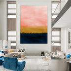 “Pink - Orange - Navy Sunset” - Abstract Landscape Painting On Canvas PT2022