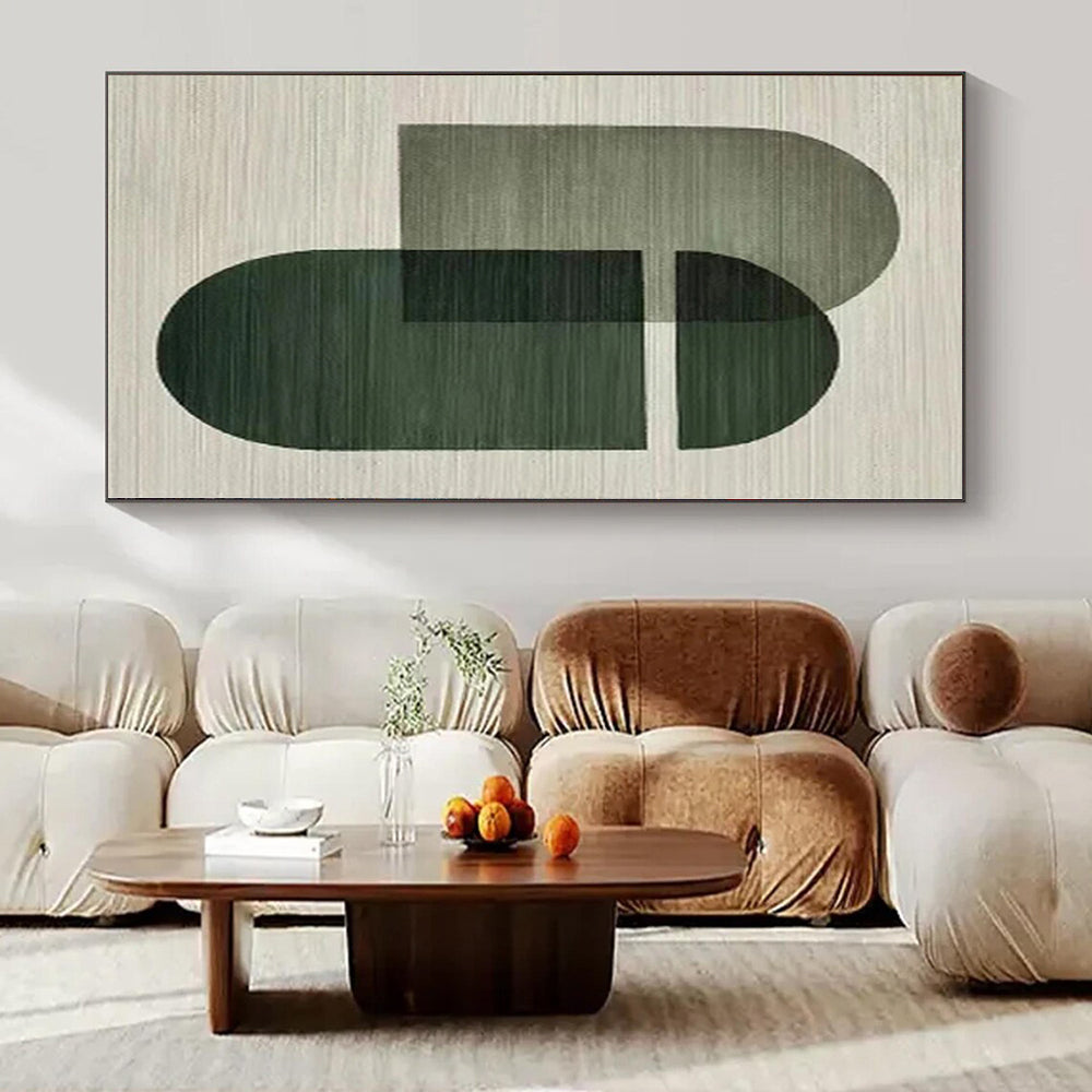 “Green - Gray Geometric Overlaps” - Contemporary Abstract Painting On Canvas PS0165