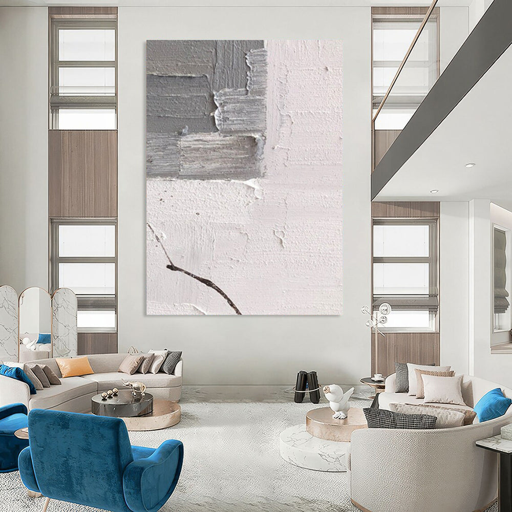 “Grey and White Textured Patch” - Minimalist Abstract Painting On Canvas DS361