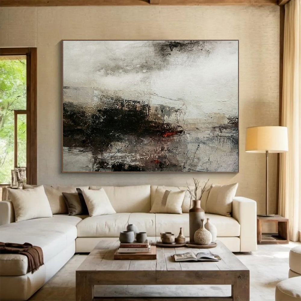 “Monochrome Mist & Faint Forms” - Abstract Landscape - Inspired Painting On Canvas PT1676