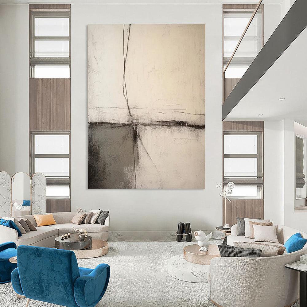 “Neutral Abstract Cross - Lines” - Subtle Abstract Painting On Canvas DS370