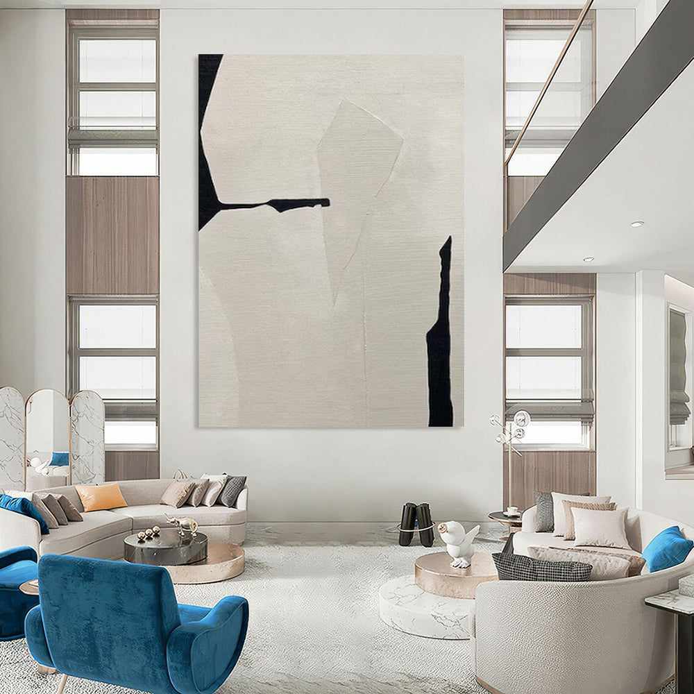 “Black and White Geometric Abstract” - Minimalist Geometric Painting On Canvas PT2248