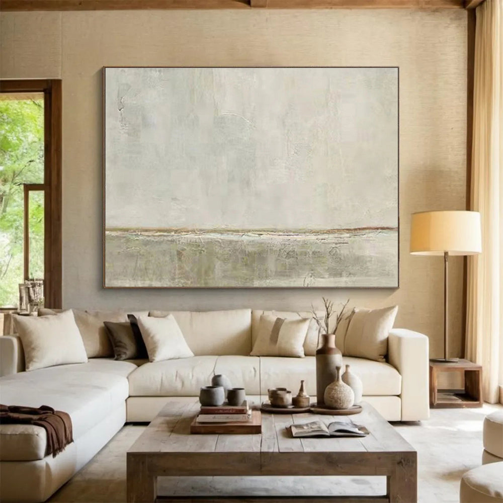 “Subtle Gray Divide” - Gray & Brown Abstract, Minimalist Oil Painting On Canvas DKS736
