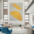 “Golden Leaf Simplicity” - Yellow and Grey Abstract Painting On Canvas PT1074