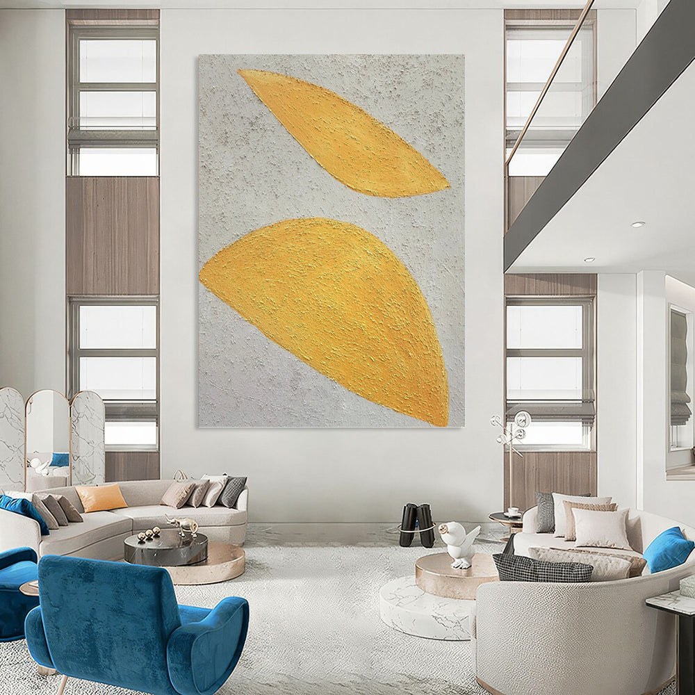 “Golden Leaf Simplicity” - Yellow and Grey Abstract Painting On Canvas PT1074