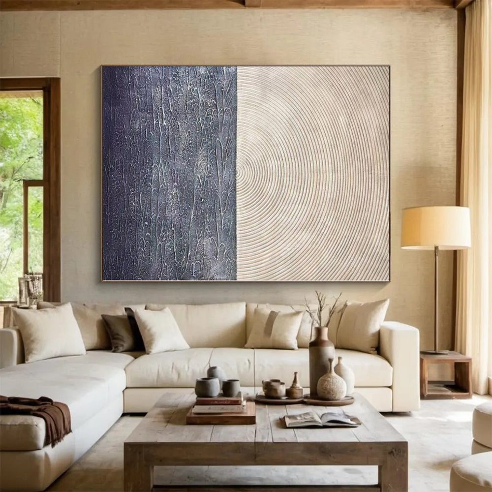 “Beige - Grey Abstract Textured Horizon” - Minimalist Abstract Painting On Canvas PS0310