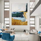 “Green - Gold - Blue Abstract 2” - Mixed - Media Abstract Painting On Canvas PT2337