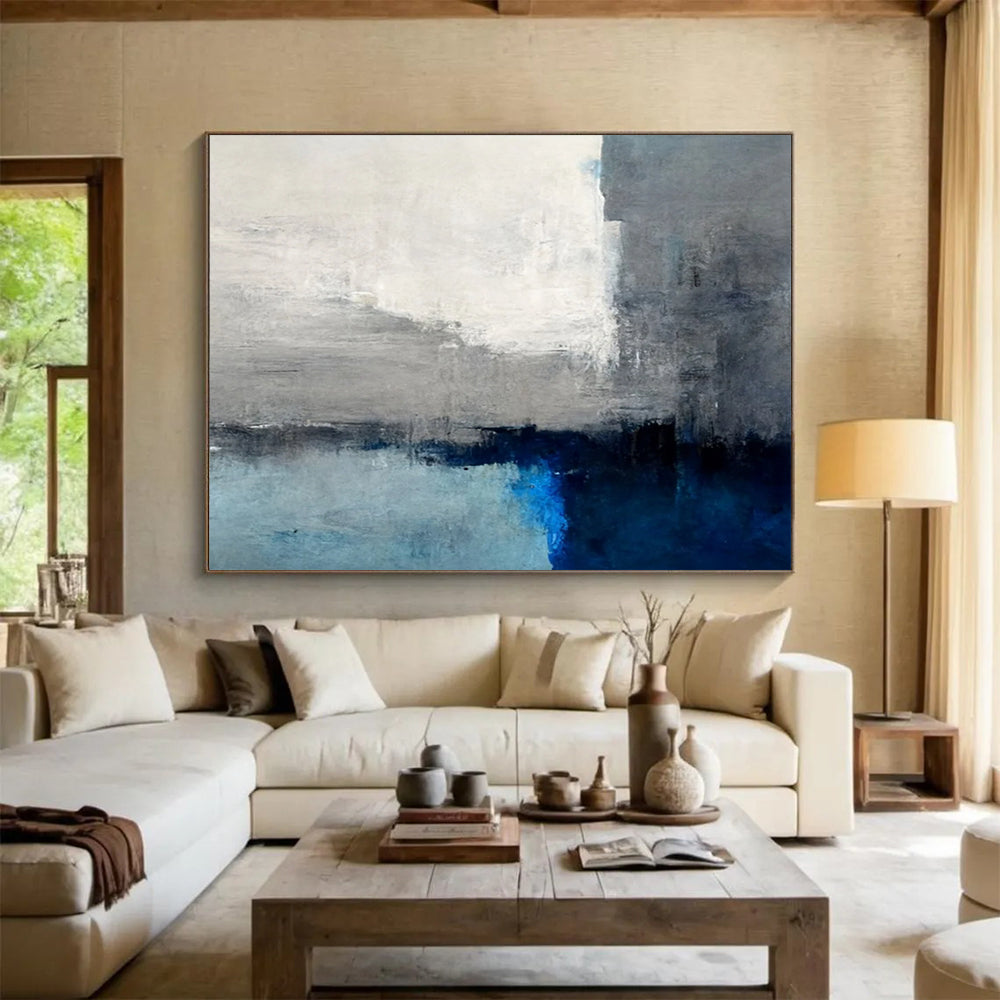 “Gray and Blue Horizon” - Minimalist Landscape Painting On Canvas PT074