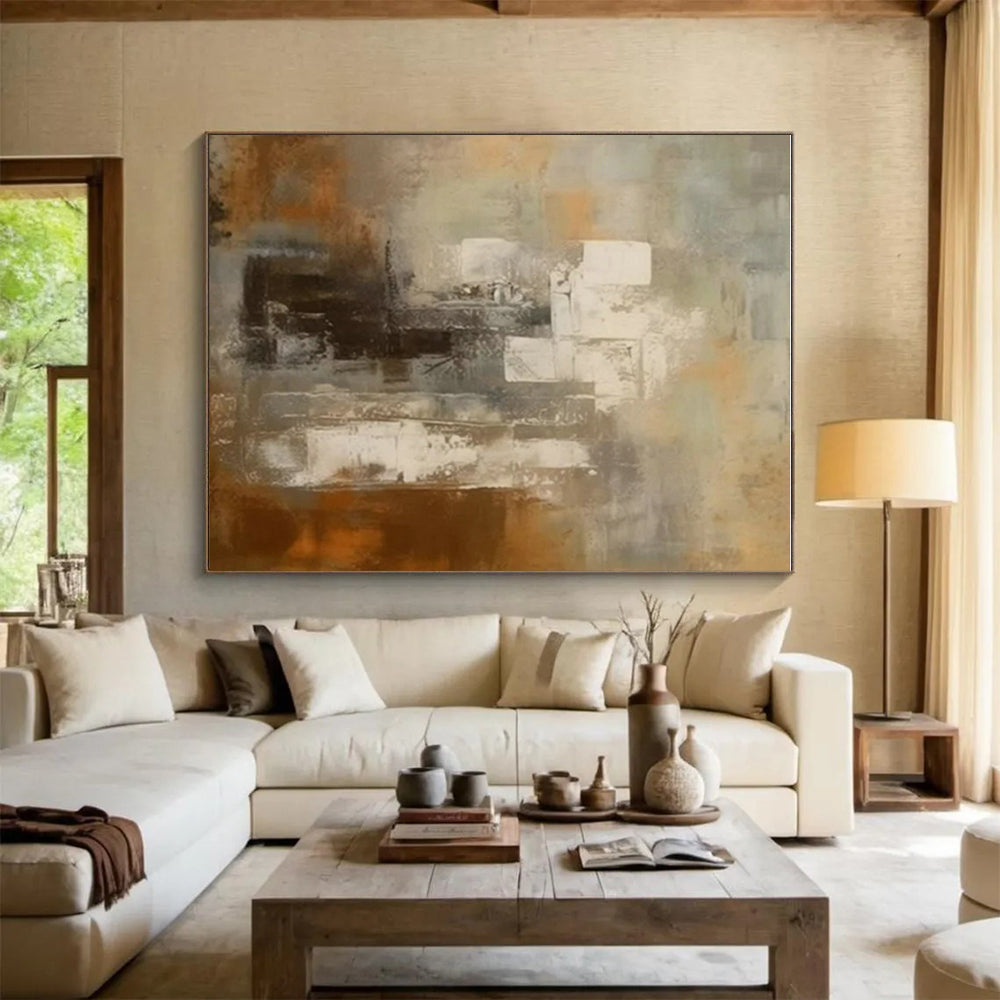 “Muted Abstract Urban” - Gray, Brown, Beige Abstract Urban Painting PS0602