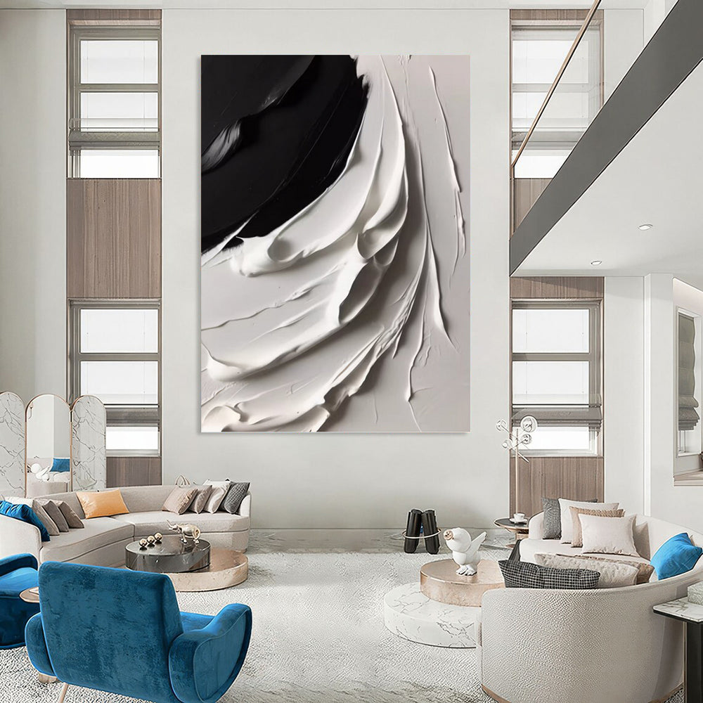 “Swirling Black and White” - Abstract, Dynamic - Textured Painting On Canvas PT1670