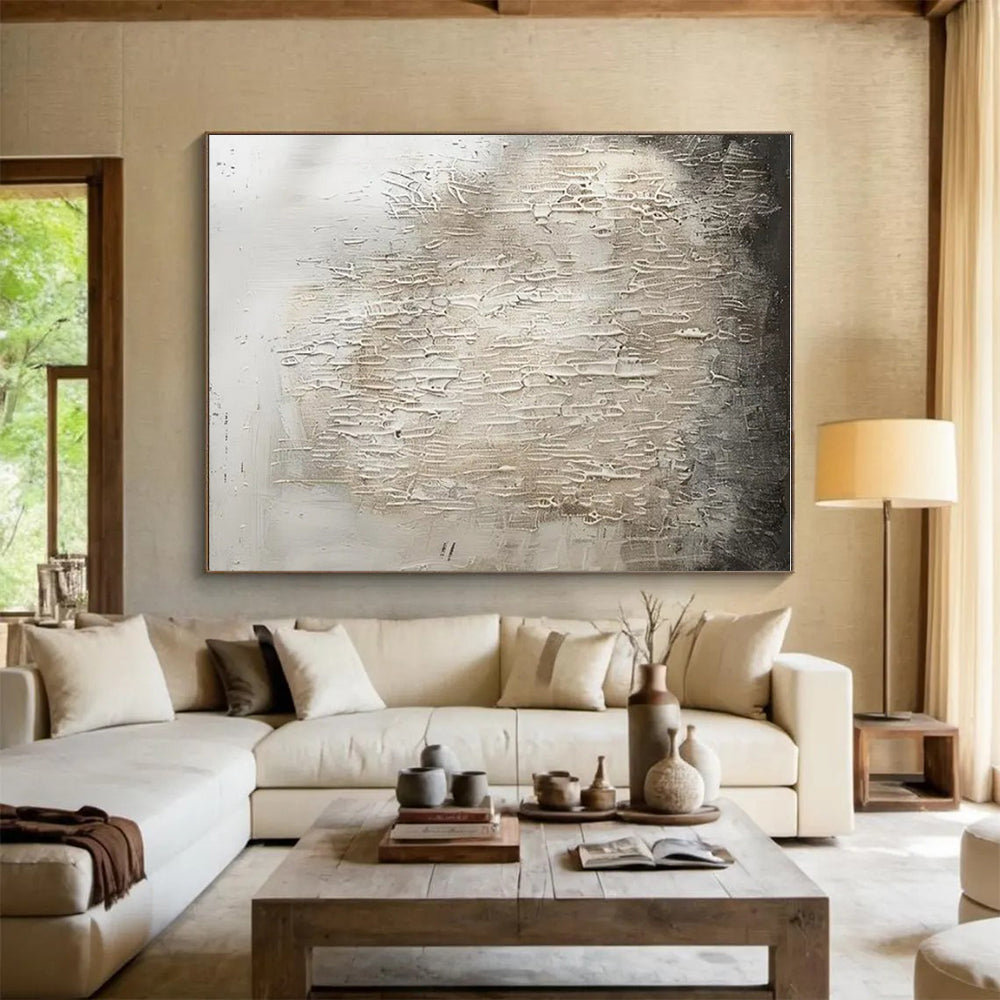 White Textured Minimalist "Cotton Clouds" Painting On Canvas PS0867