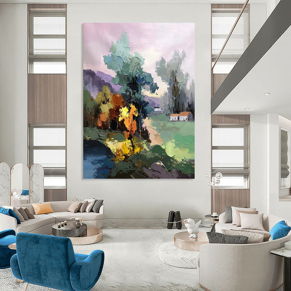 “Colorful Village Landscape” - Impressionist Landscape Painting On Canvas PT1289