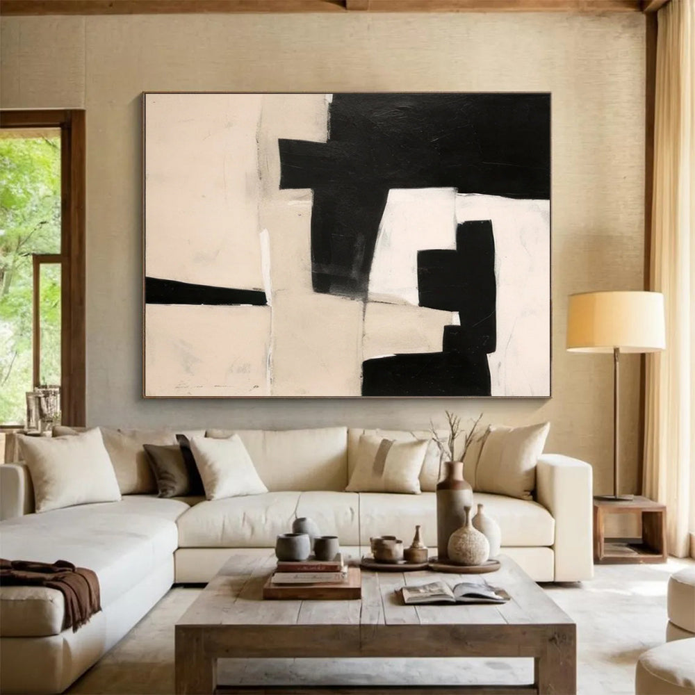 “Monochrome Geometric Shapes” - Minimalist Abstract Painting On Canvas PT071
