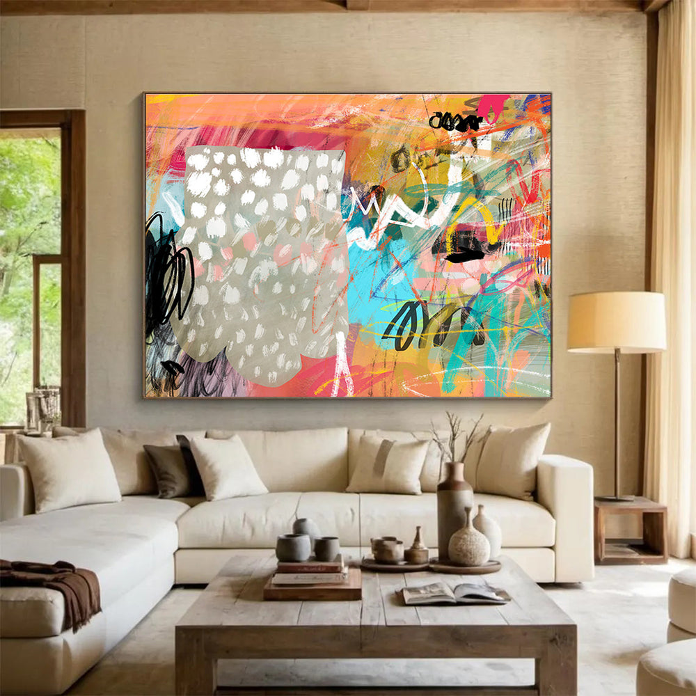 Colorful Mixed - Media Abstract Painting On Canvas DKS068