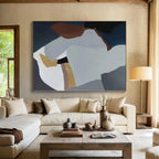 “Blue - Grey - Gold Abstract Geometric Shapes” - Chic Abstract Painting On Canvas PS0373