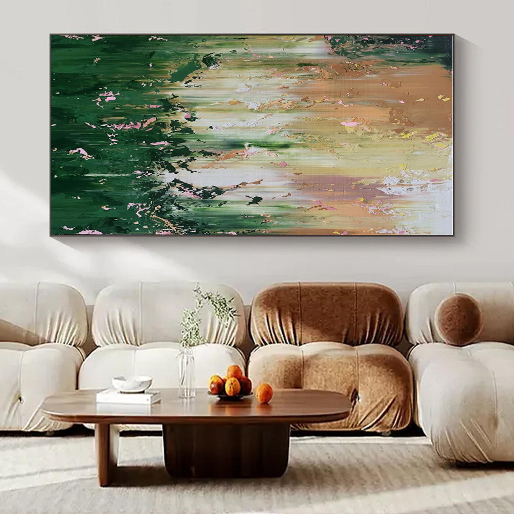 Green, Yellow, Pink, White with Flowing Textures "Enchanted Meadow" Abstract Painting On Canvas PS1403