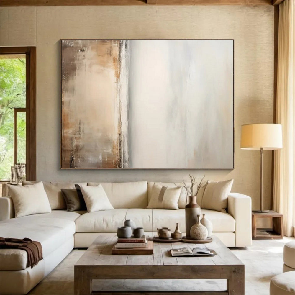 “Beige - Grey Abstract Serene Horizon” Painting On Canvas PS0842