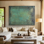 “Teal - Green Textured Patina Repeat” - Teal, Green, Brown Abstract Textured Painting On Canvas PS0642