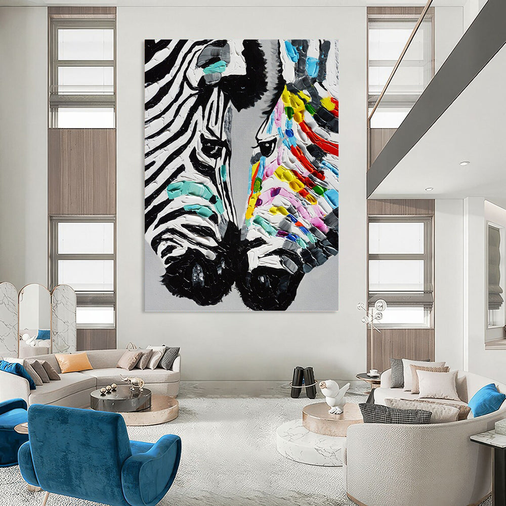 “Colorful Zebra Portrait” - Abstract, Vibrant - Styled Painting On Canvas PT1545