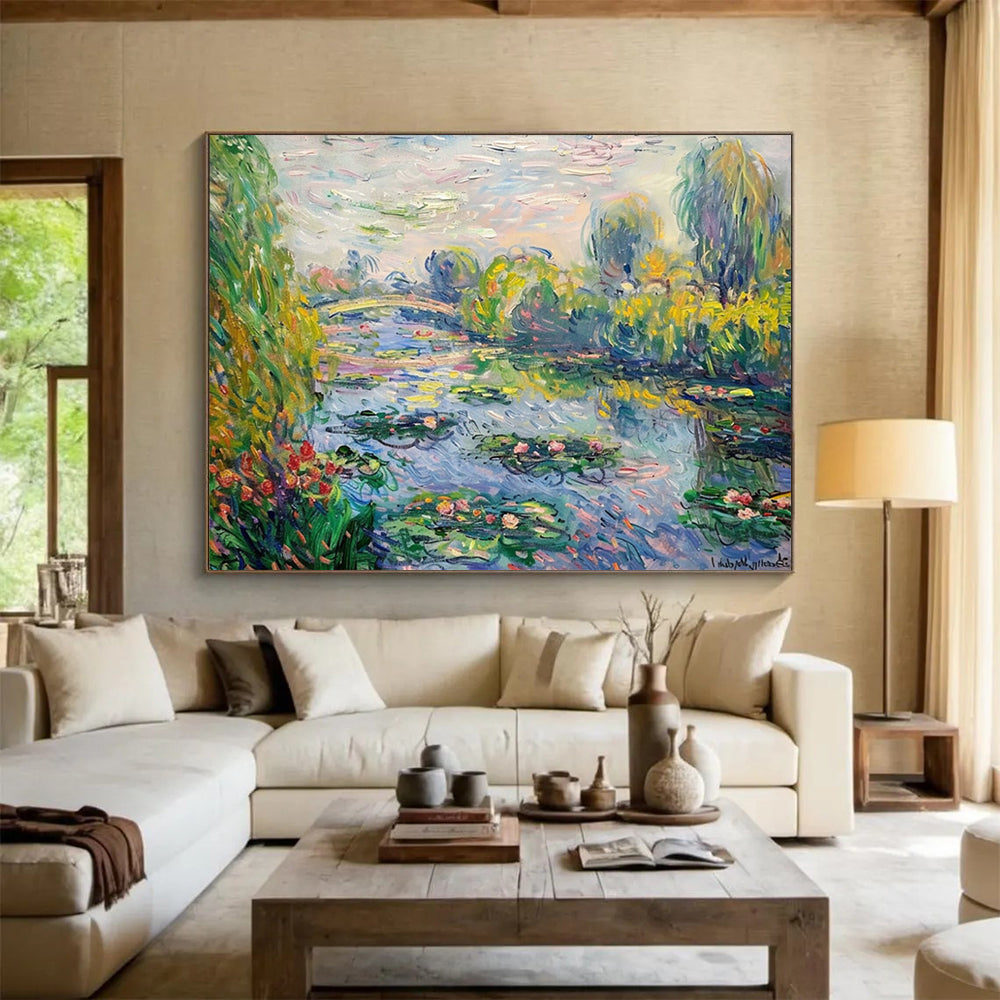 “Classic Water - Lily Pond” - Impressionistic Garden Painting On Canvas PT197