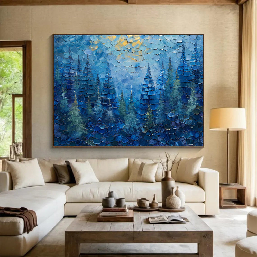 Midnight Pines - Impasto Forest Oil Painting, Great for Home Office & Library DKS672