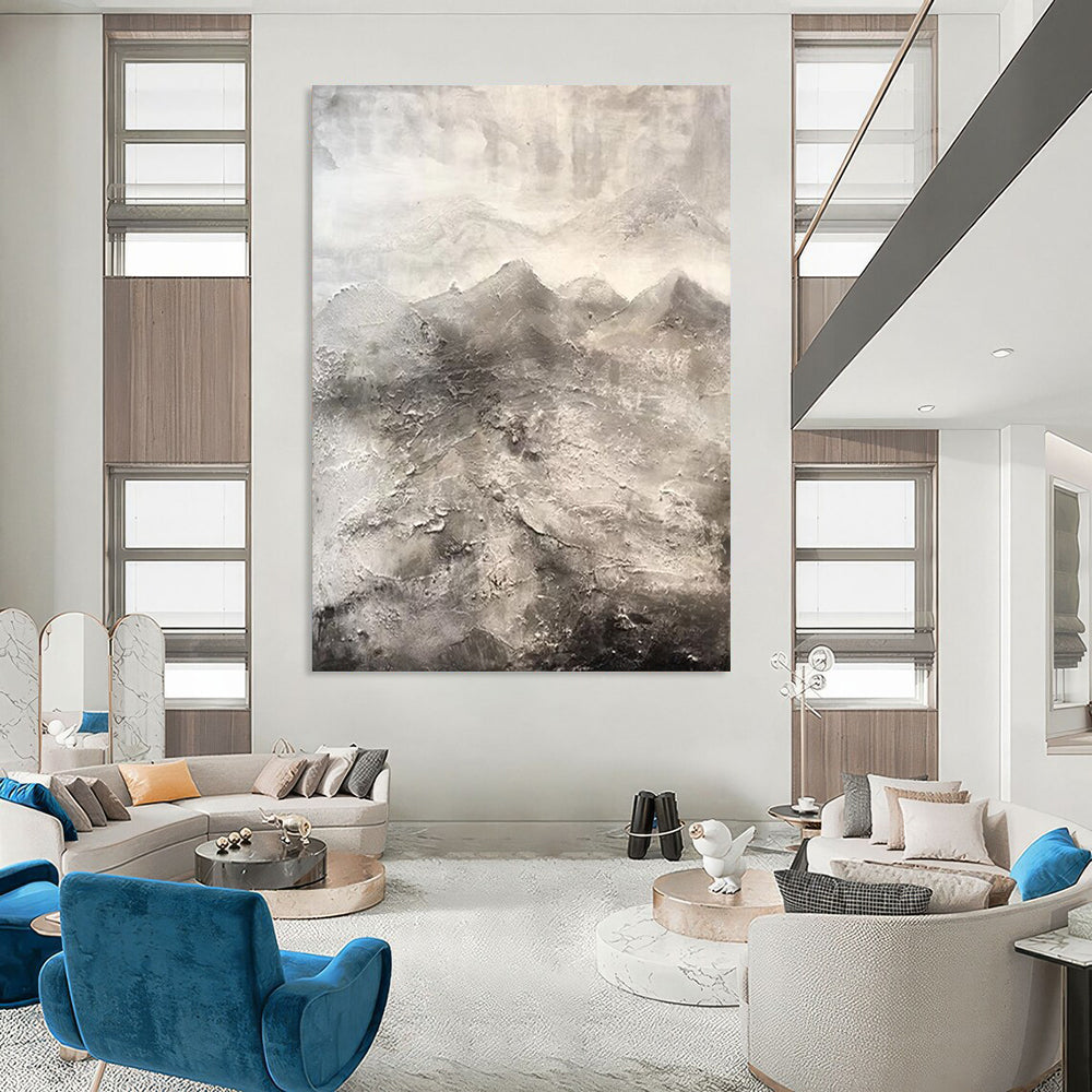 “Monochromatic Textured Landscape” - Gray Shades with a 3D - like Surface Painting On Canvas DS256