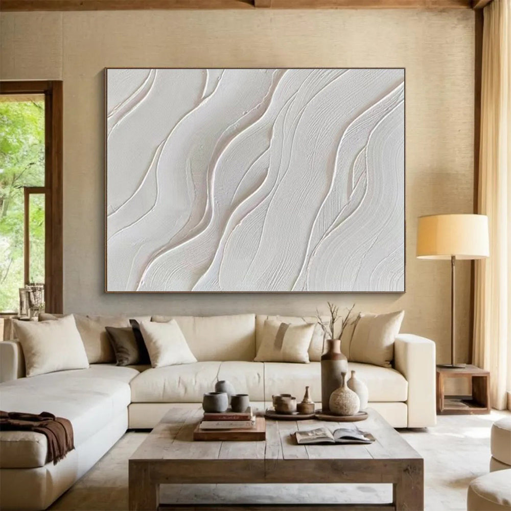 “White Wavy Textures” - Abstract Minimalist - Painting On Canvas PT1733