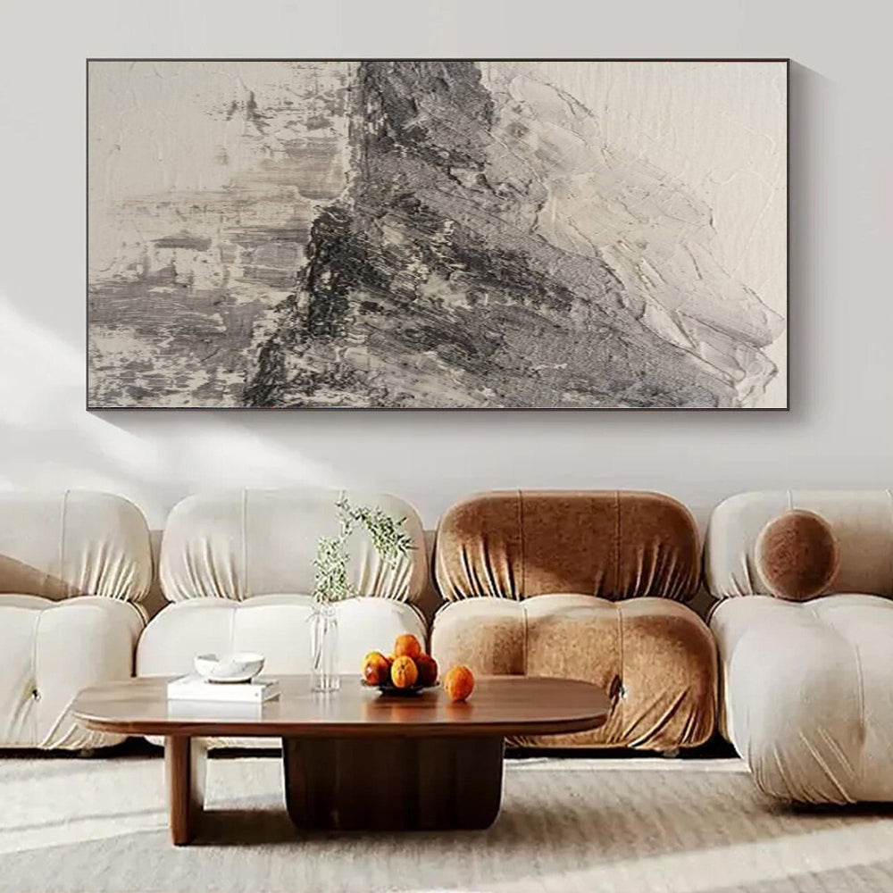 Gray, Black with Textured Landscape "Mountain Echo" Impasto Painting On Canvas PS1200