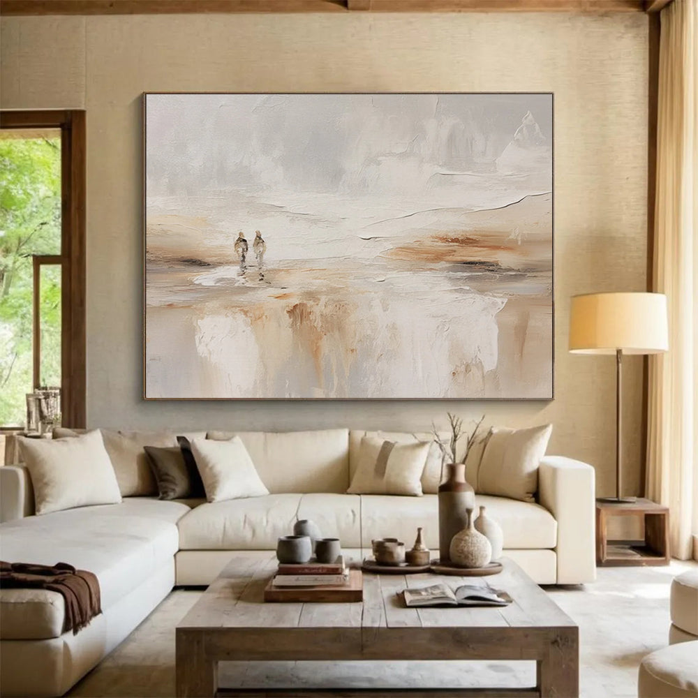 “Neutral Tones Couple in Landscape” - Impressionistic Figure Painting On Canvas PT080