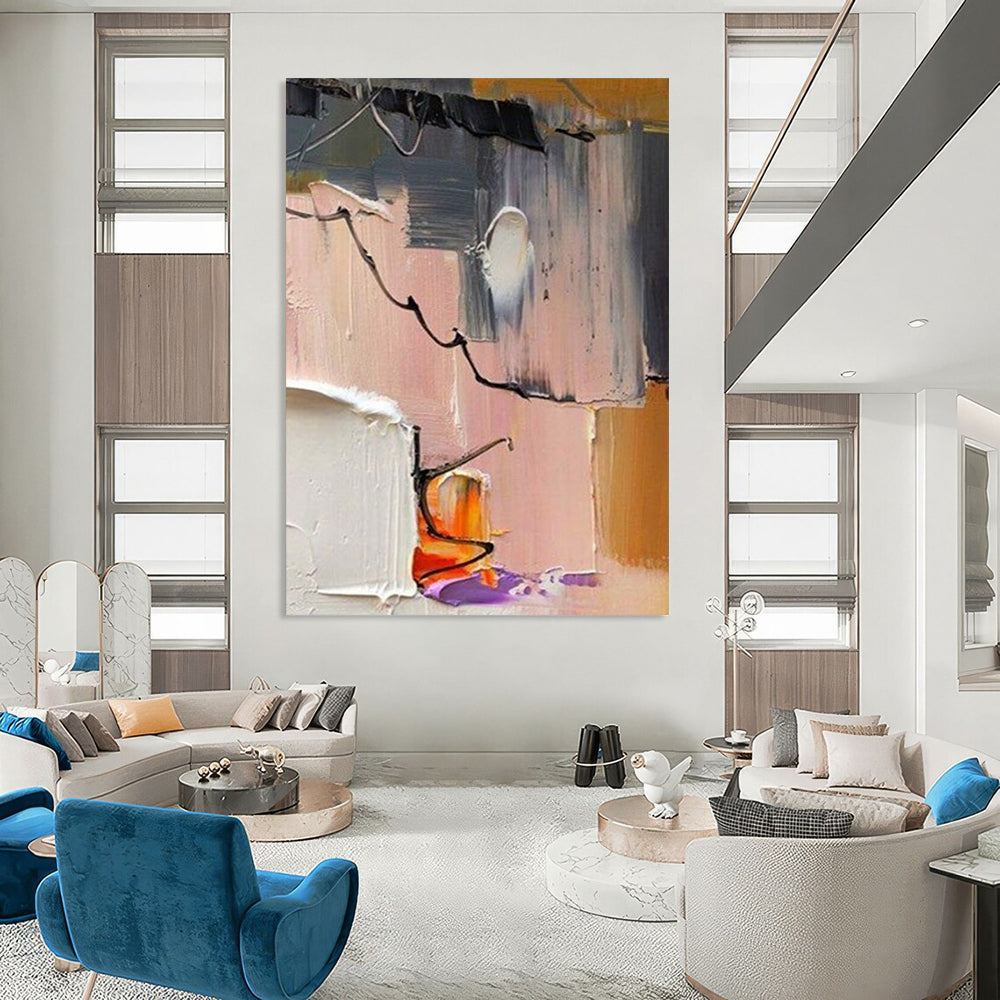 “Pastel Abstract Fusion - Soft Shapes & Delicate Lines” Painting On Canvas DS270