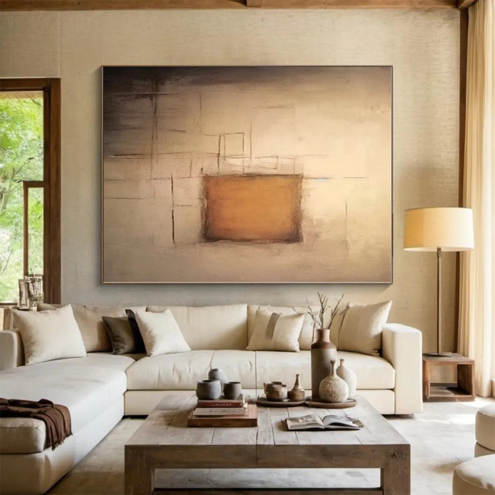 “Beige - Brown Minimalist Squares” - Beige, Brown Abstract Painting On Canvas PS0535