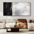 Black, White and Gray with Textured Divide "Midnight Calm" Abstract Painting On Canvas PS1154