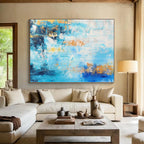“Blue and Gold Abstract Flow” - Abstract Expressionist Painting On Canvas PS0015
