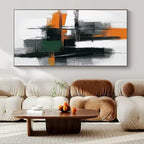 Urban Geometry in Orange, Gray, and Green - Bold Brushstrokes Abstract Painting On Canvas PS1244